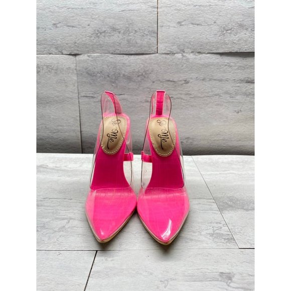 Fashion Nova Clear Neon Pink Pumps Sz 6 - Picture 4 of 5